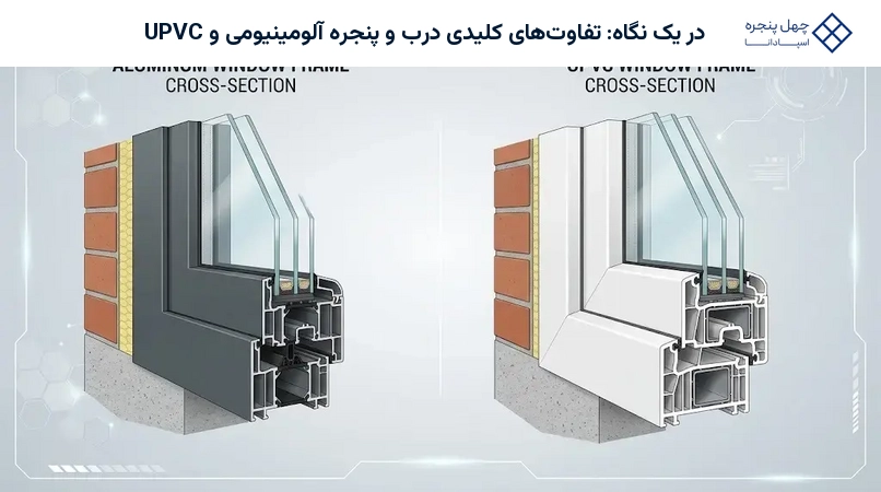 در یک نگاه: تفاوت‌های کلیدی درب و پنجره آلومینیومی و UPVC